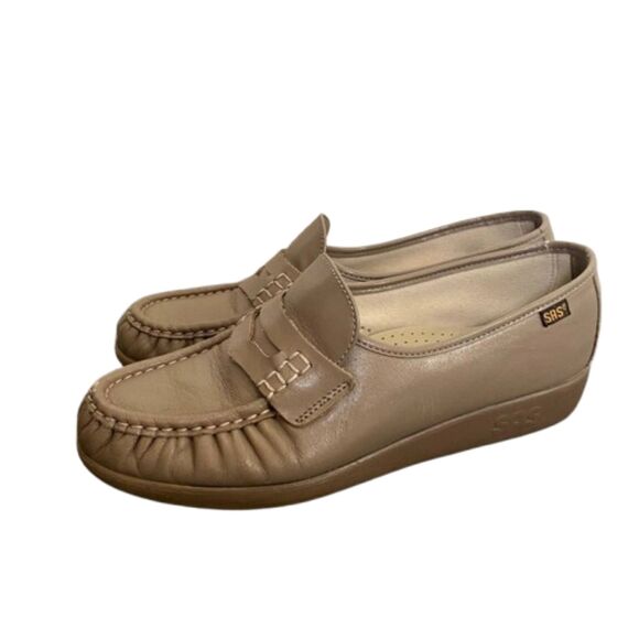SAS Penny Loafers Tan Leather Moc Toe Tripad Comfort Preppy Women's Size 8 - Picture 3 of 8